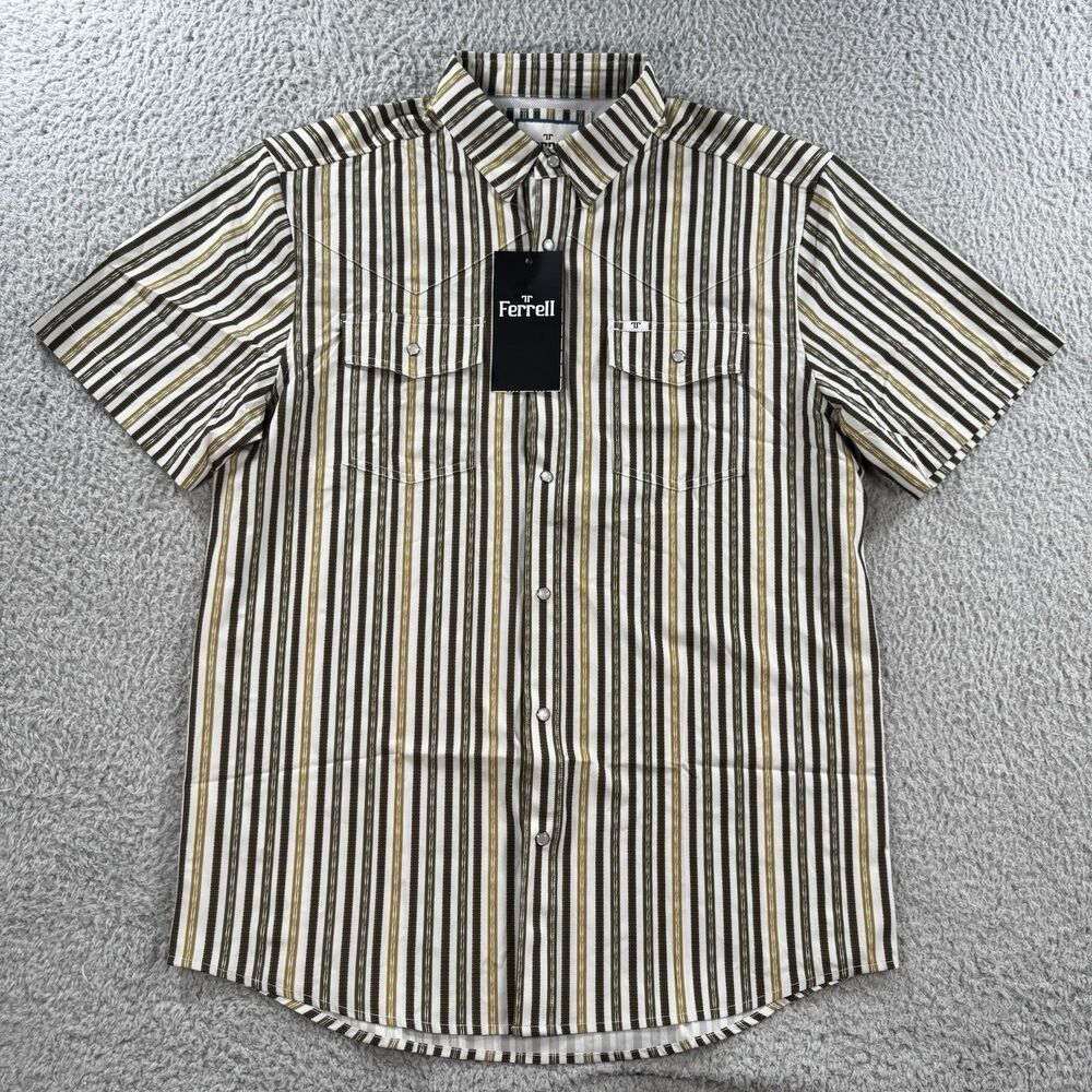 Ferrell Men's L Western Pearl Snap Shirt Short Sleeve Striped Ranch Cowboy NWT